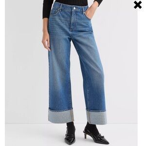 Loft Embellished Cuffed High Rise Wide Leg Crop Jeans Womens 12 31